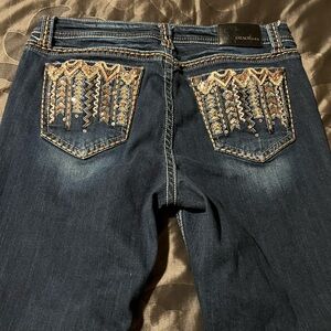 Grace in LA Women's Easy Fit Bootcut Embellished Blue Jeans Dark Wash Size 32